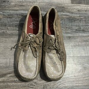 Twisted X Women’s Boat Shoe Driving Moc Gray Tooled Western Cowgirl Sz 9.5